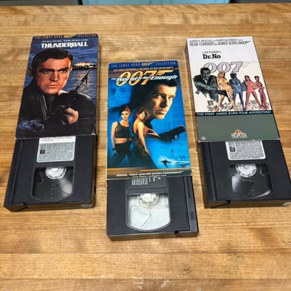 Set of 3 James Bond movies on VHS tape